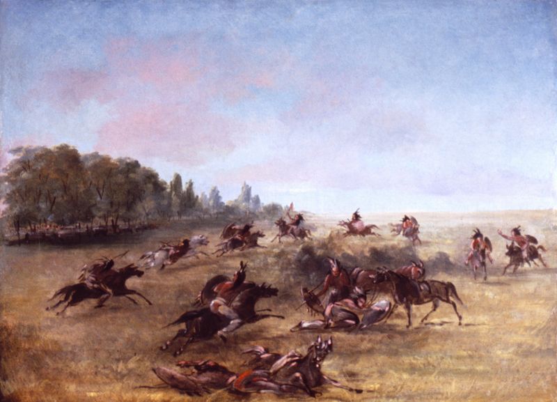 Mounted War Party Scouring A Thicket, oil painting by George Catlin