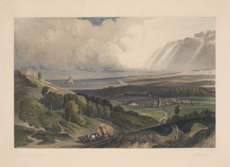 Landscape with Covered Wagon by Louis Marvy, oil painting depicting a covered wagon under trees