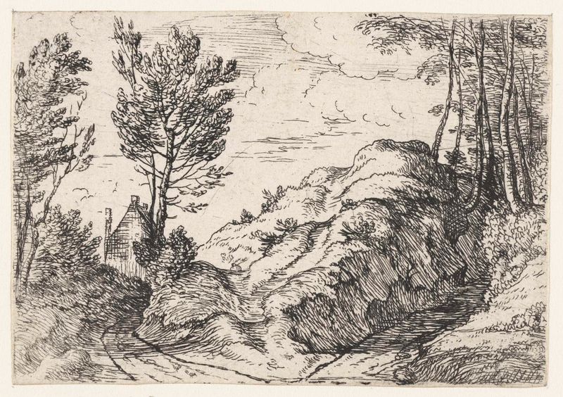 Landscape etching by Lodewijk de Vadder featuring foliage and a waterway