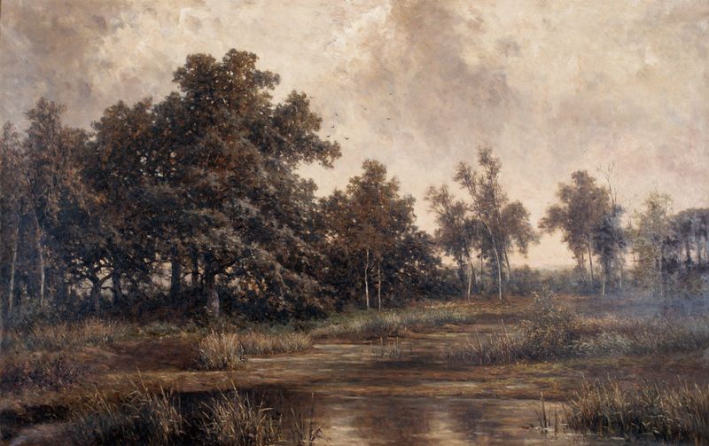 Serene pool reflecting greenery by Euphrosine Beernaert, oil painting