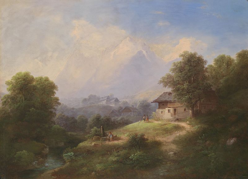 Paisaje de Sudtirol por Franz Barbarini, pintura al óleo