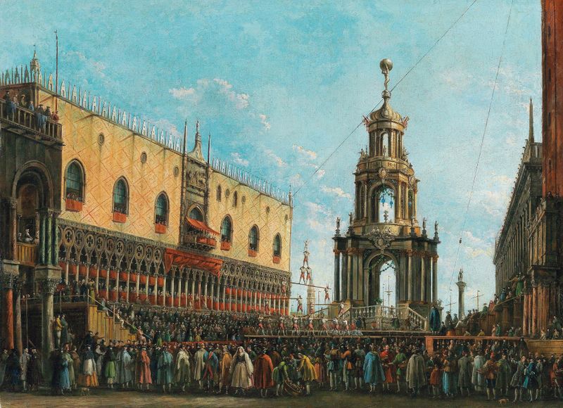 The ‘Giovedi Grasso’ Festival before the Ducal Palace in Venice, oil on canvas by Giuseppe Bernardino Bison