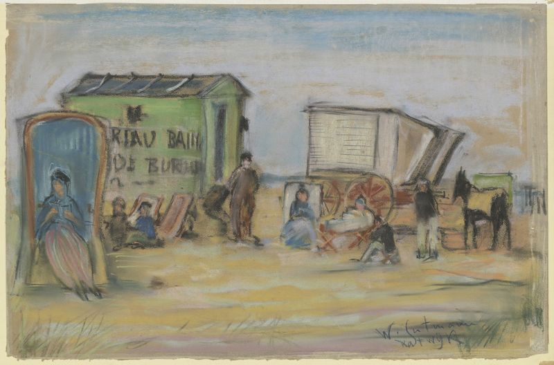 Marine scene of a beach with sunlight and sea by Wilhelm Gutmann, oil on canvas