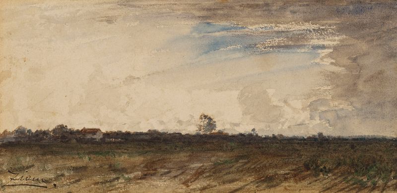 Paisagem com verdes e azuis suaves, óleo sobre tela de Félix Ziem