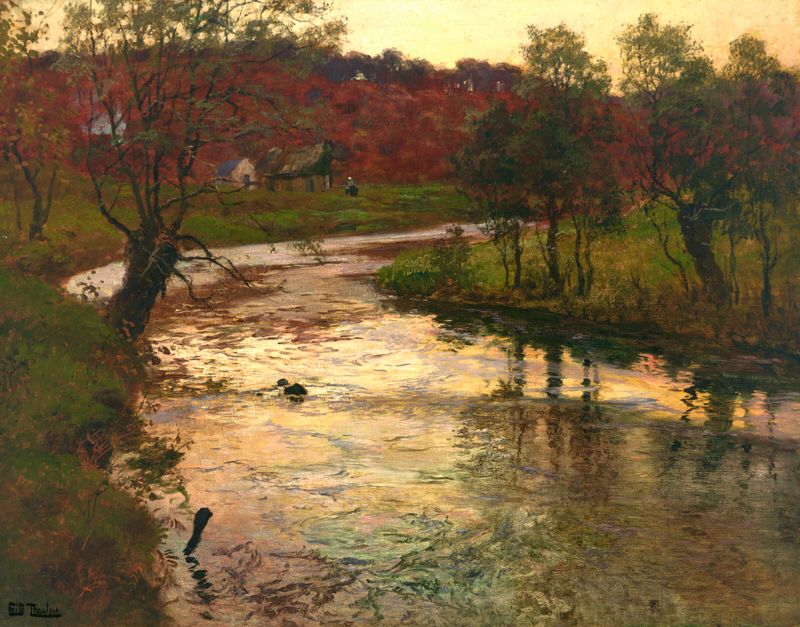 Atardecer sobre el río L’Elle, óleo sobre lienzo de Frits Thaulow