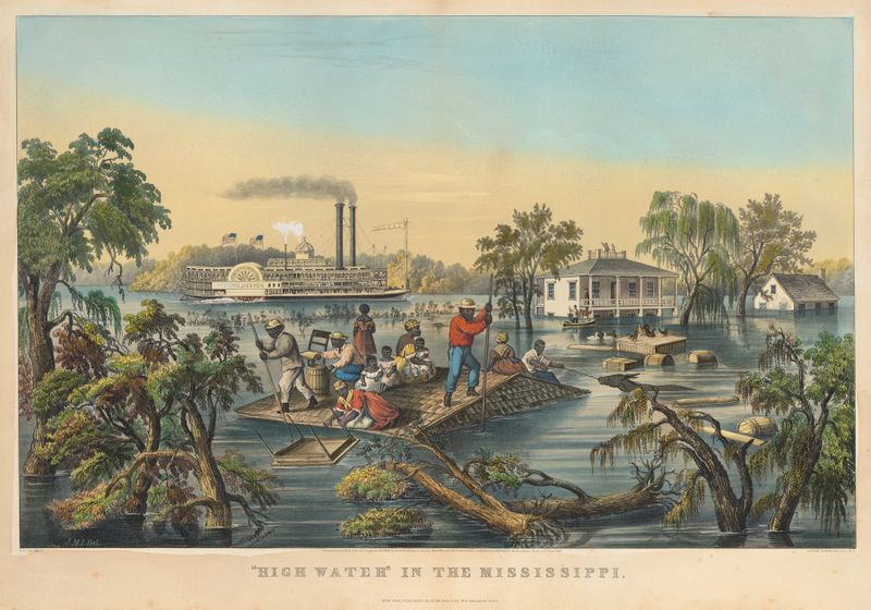 Lithograph by Frances Flora Bond Palmer depicting turbulent waters of the Mississippi