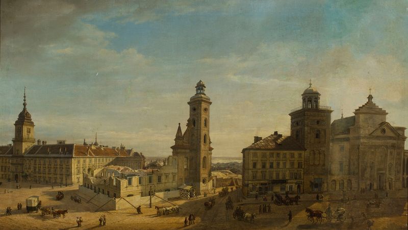 Demolition of the church St. Clara, oil on canvas by Wincenty Kasprzycki