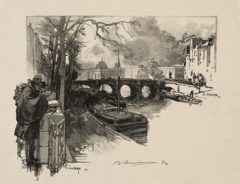 Gravura de Auguste Louis Lepère retratando o Sena com reflexos do Pont Neuf