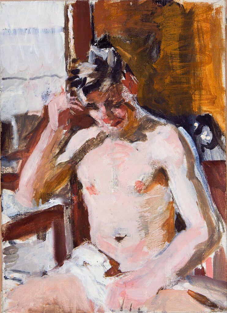 Retrato de um jovem com a mão na cabeça, óleo sobre tela de Denman Waldo Ross