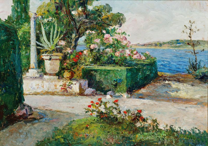 Blooming garden at the coast, óleo sobre lienzo de Leontine von Littrow