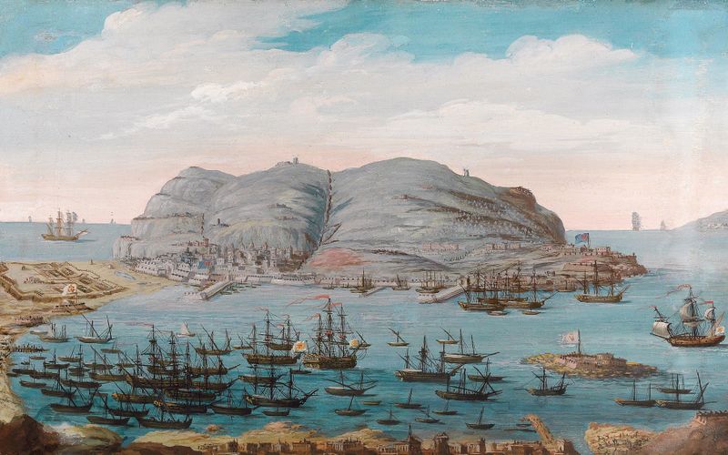 A view of Gibraltar harbour, oil on canvas by Italian School