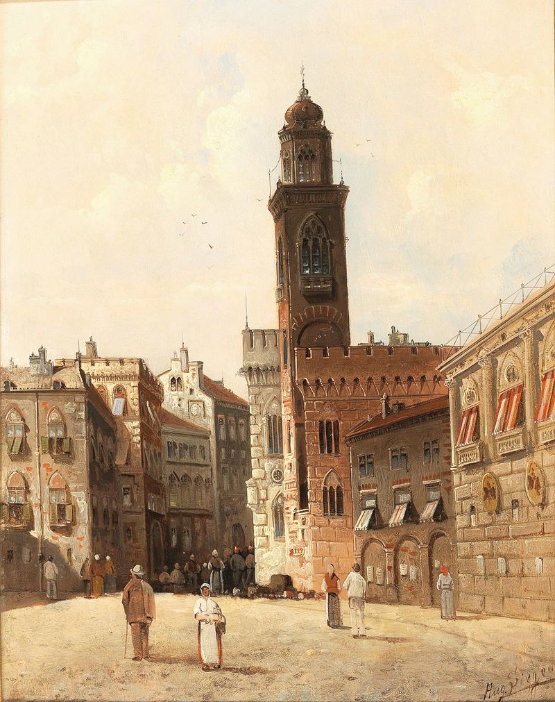Paisagem de August Von Siegen, apresentando a interação de luz e sombra, meio desconhecido