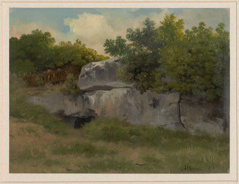 Entrada de uma caverna perto de Albano por Arthur Blaschnik, pintura a óleo que retrata uma caverna cercada pela natureza.