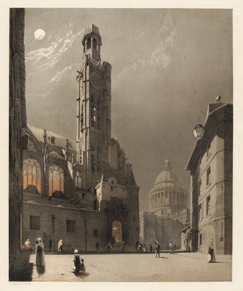 Watercolour by Thomas Shotter Boys depicting St Etienne du Mont and the Panthéon in Paris