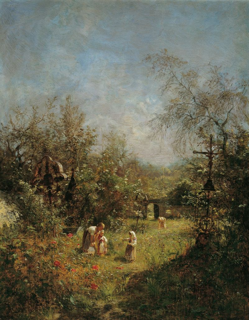 Pintura a óleo de Olga Wisinger-Florian representando um cemitério com luz e sombra