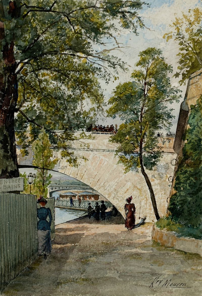 Landscape of the Seine river under the Royal Bridge, oil on canvas by Henri Laurent Mouren