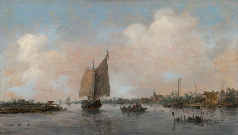 River View de Jan van Goyen, pintura a óleo de uma paisagem de rio tranquila.