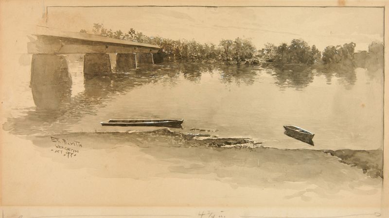 Historical scene of George Washington crossing a river, oil painting by Ernest Peixotto