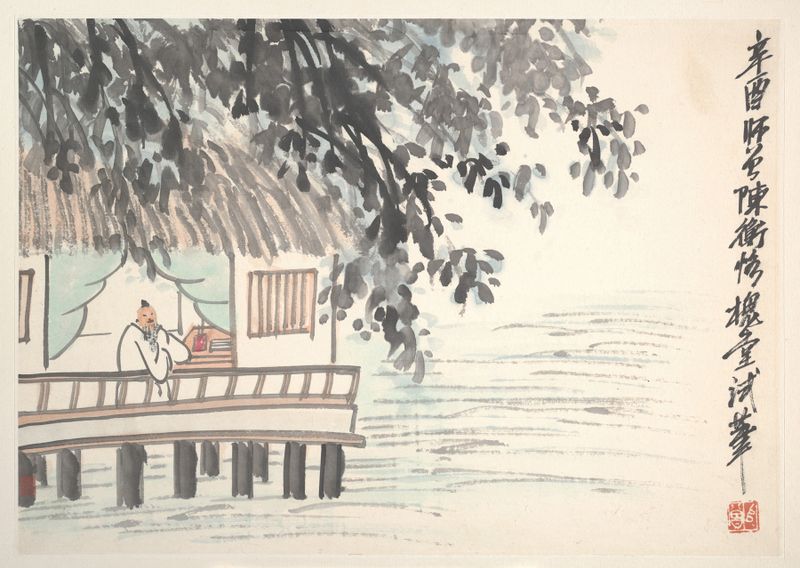 Pintura al óleo de paisaje de Chen Hengke que representa serenas reflexiones de agua y luz