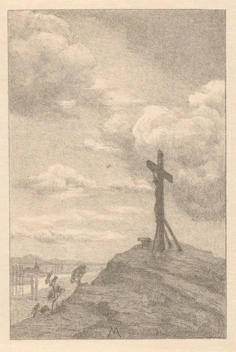 Gekruisigde op rots de Simon Moulijn, óleo sobre lienzo que representa una figura en una cruz