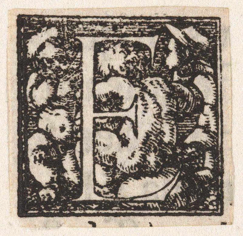 Letter E met drie zittende kinderen, papel de Hans Holbein II, con tres niños sentados en contemplación.