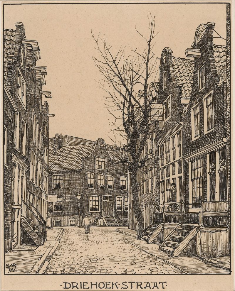 Obra de modernismo que muestra techos al atardecer de Willem Wenckebach