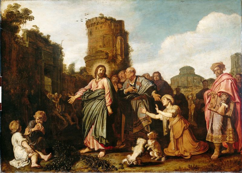 Cristo e a Mulher de Caná, óleo sobre painel de Pieter Lastman