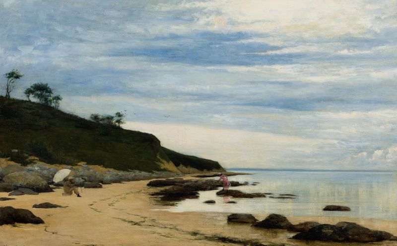 Plein Air-Painter at the Coast by Robert Thegerström, oil on canvas depicting a figure painting by the sea.