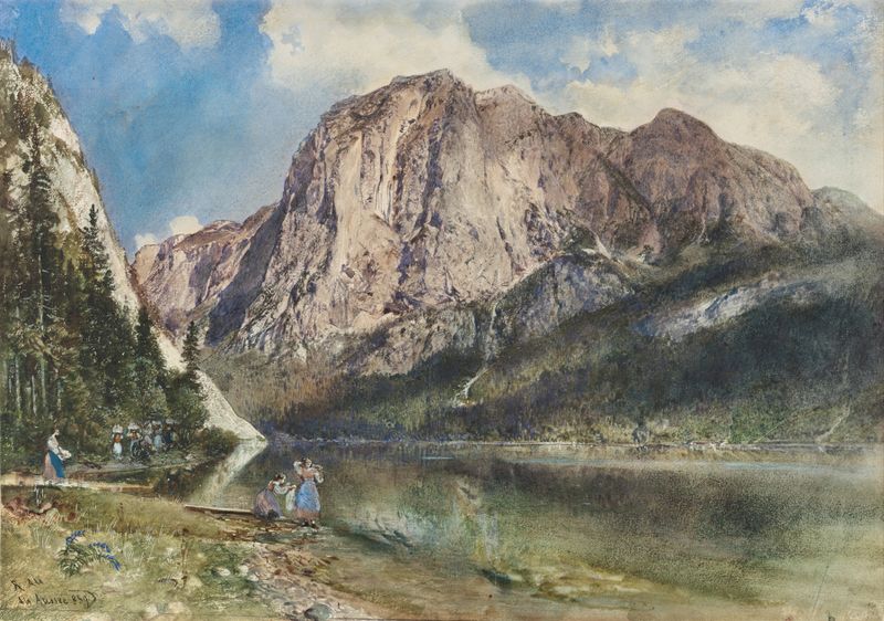 Altaussee Lake and Face of Mount Trissel, pintura a óleo de Rudolf von Alt