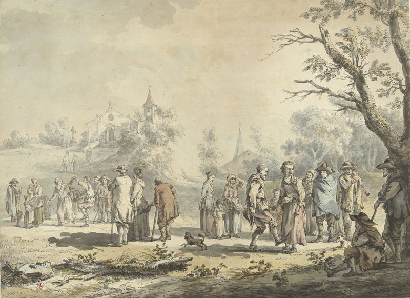 Engraving by Jean-Jacques de Boissieu showing dancers and onlookers at a village celebration
