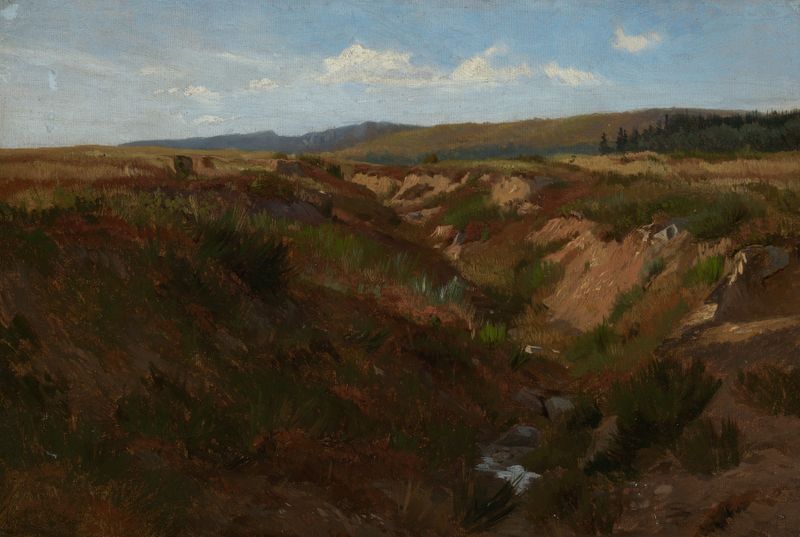 Landscape with heather blooms, oil on canvas by Eugen Bracht