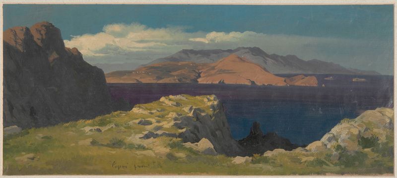View of Capri by Arthur Blaschnik, oil on canvas depicting cliffs and sea under sunlight.