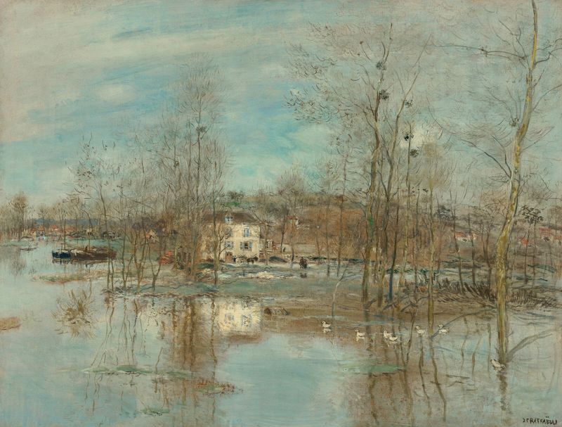 L’inondation dans la plaine, óleo sobre lienzo de Jean François Raffaëlli que representa un paisaje inundado