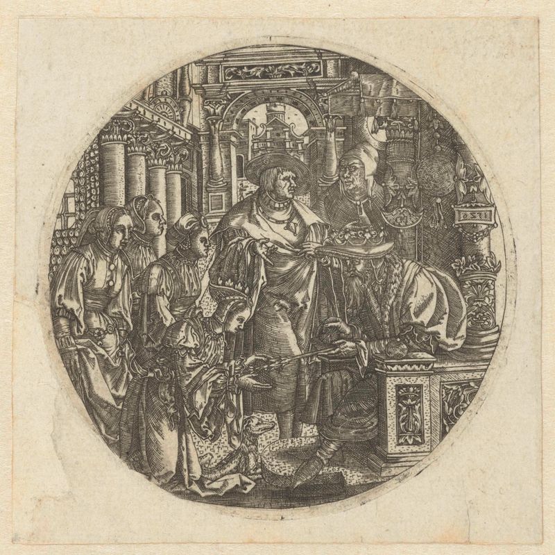 Gravura de Esther diante de Ahasverus por Monogrammist DDC
