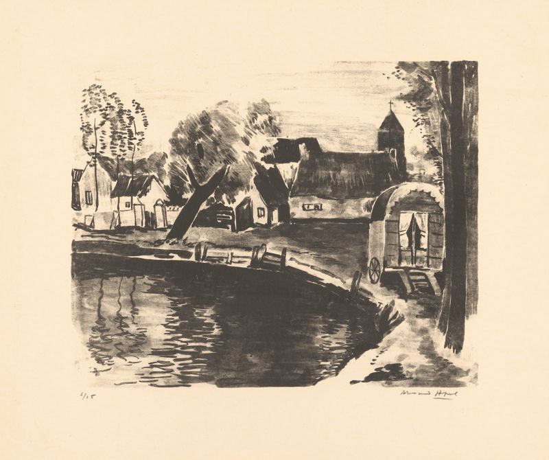 Paisaje con un río y árboles, pintura al óleo de Armand Apol