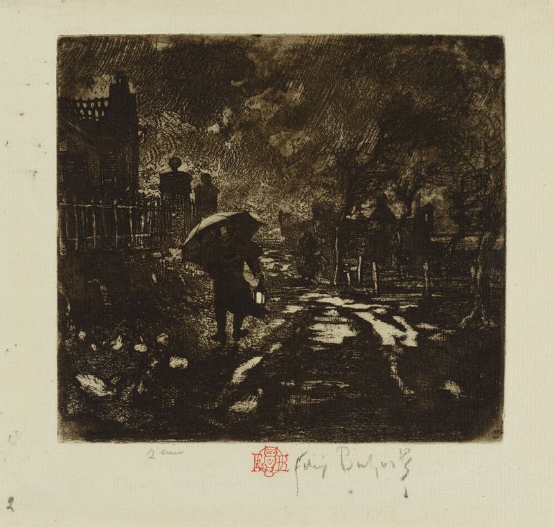 La Patrulla Nocturna de Félix Hilaire Buhot, escena de género, pintura al óleo