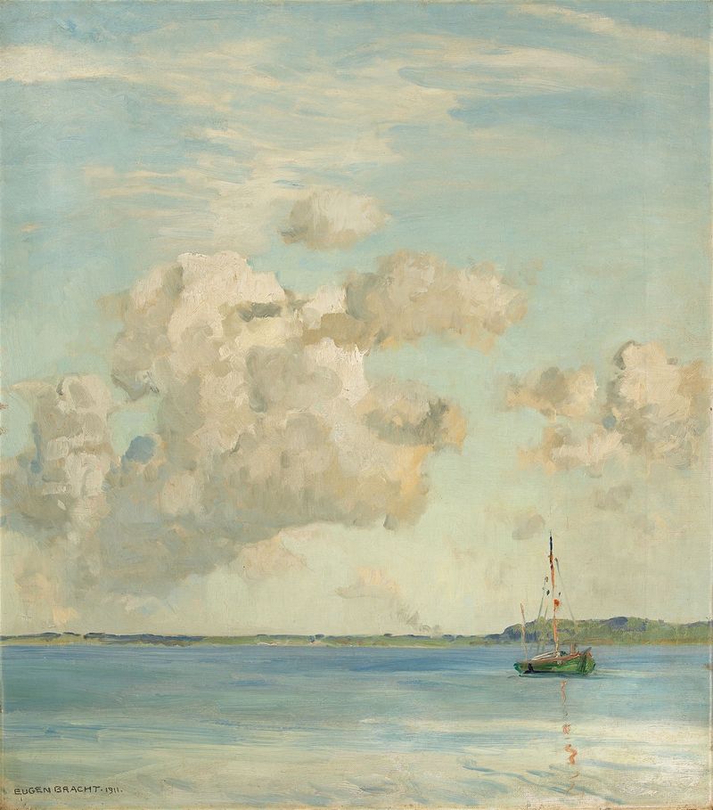 Evening Clouds de Eugen Bracht, pintura a óleo que retrata um céu ao pôr do sol com nuvens giratórias.