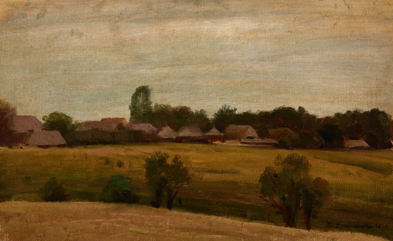 Landscape of a village near Krakow by Henryk Grabiński, oil painting