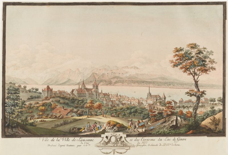 Landscape of Lake Geneva with hills by Niklaus Sprüngli, medium unknown.