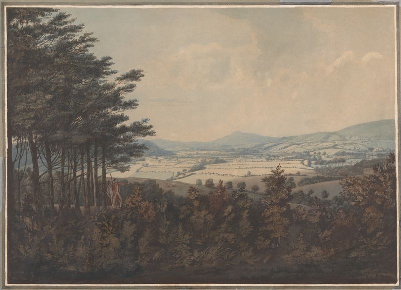 Landscape with Vale and Mountains by William Green, oil painting depicting a lush vale and majestic mountains.