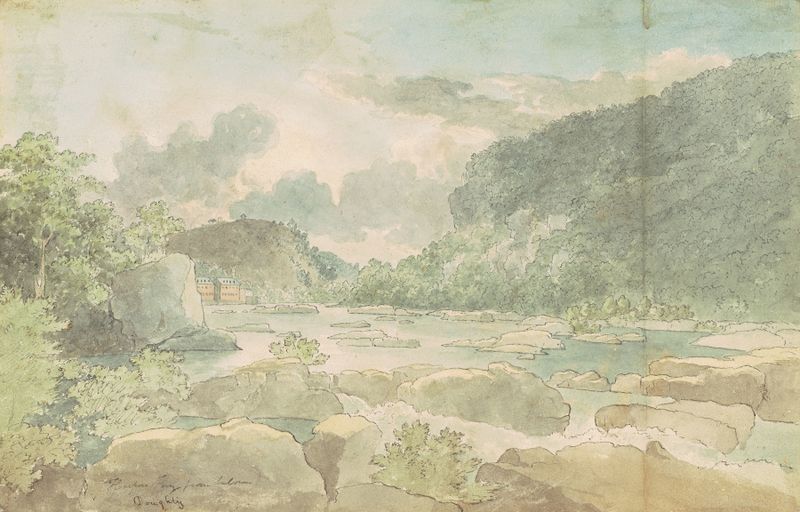 Harpers Ferry from Below, oil painting by Thomas Doughty, depicting hills and a river.