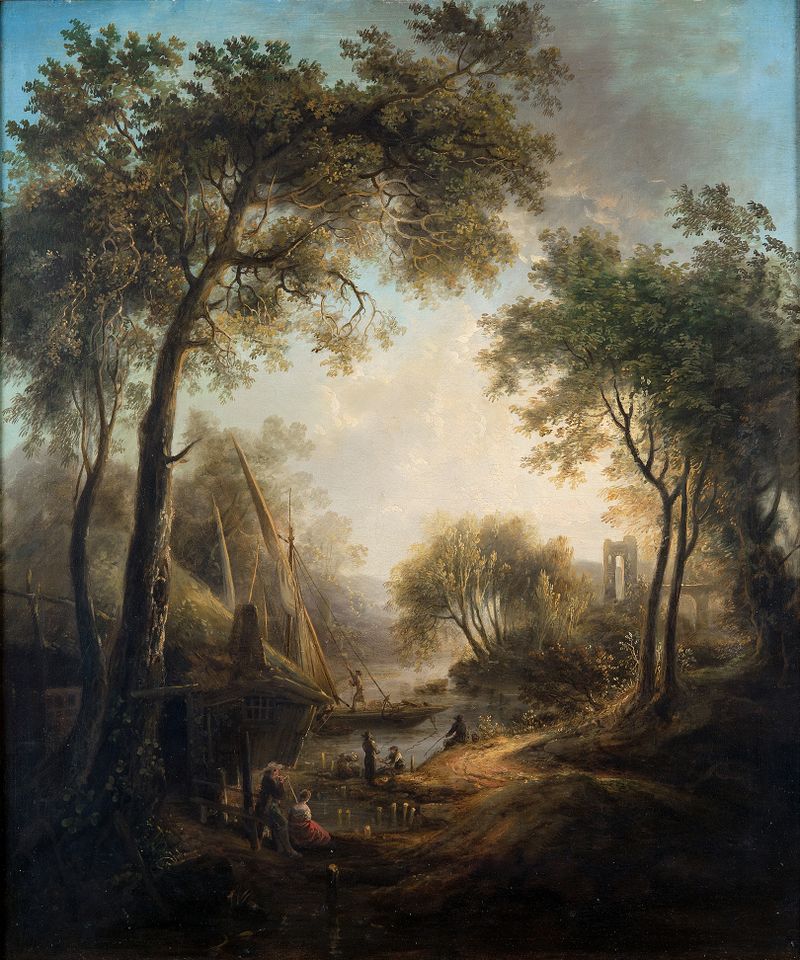 Summer Landscape with Water and Tall Trees by Elias Martin, oil painting