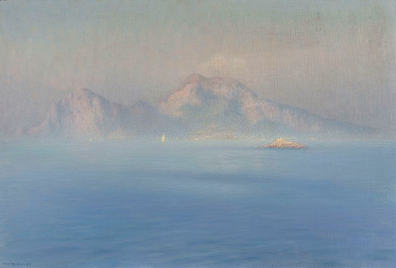 Paisaje de Capri con acantilados y mar, óleo sobre lienzo de Henry Brokman