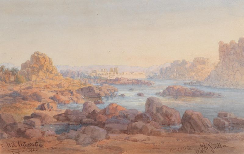 Nil Cataracte, Grenze von Nubien, oil on canvas by Bernhard Fiedler