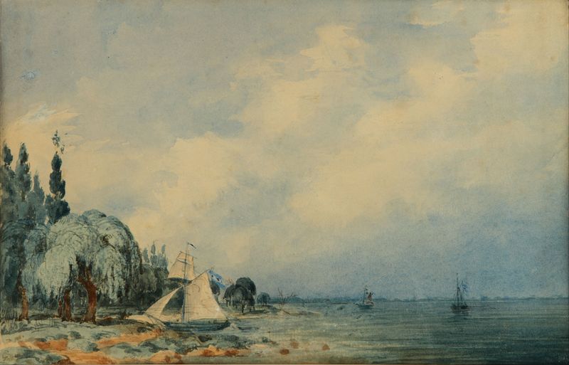 Coastal landscape with hills and sea by Prilidiano Pueyrredòn, oil on canvas