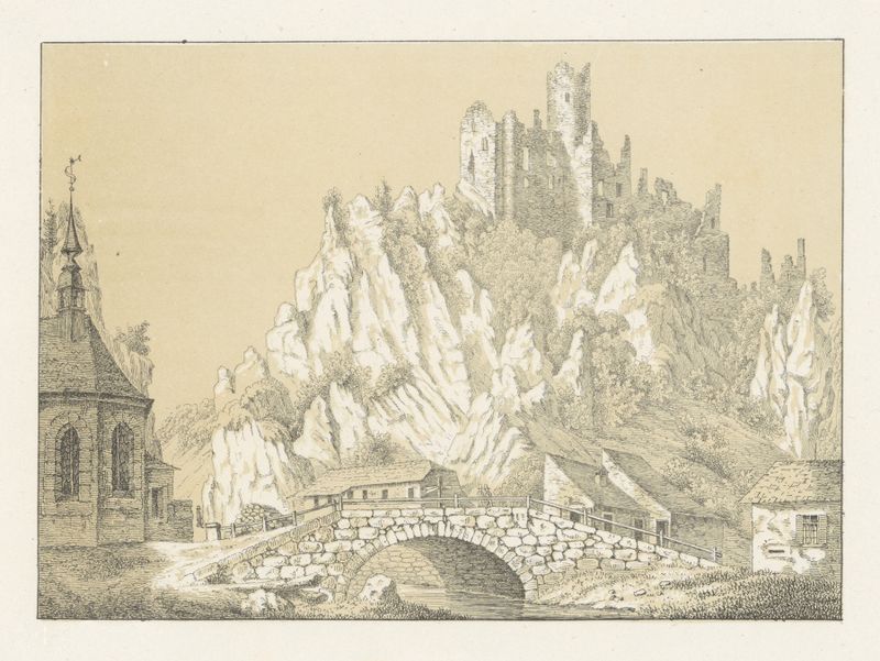 Paisagem de Falkenstein, óleo sobre tela de Johann Friedrich Wagner