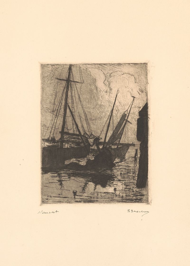 Expressionism landscape by Richard Baseleer, featuring a turbulent sky and contrasting buildings.