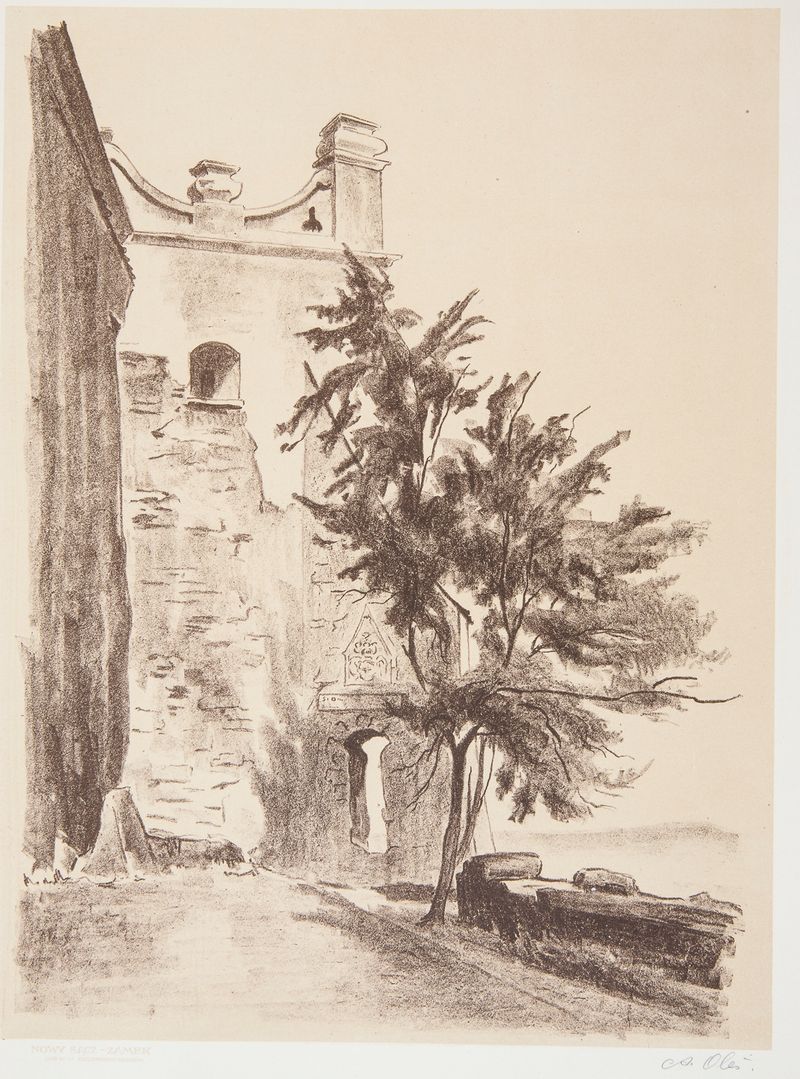 Landscape oil painting by Andrzej Zygmunt Oleś featuring a castle.