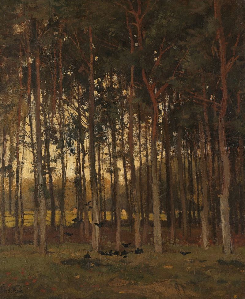 View in the Woods by Théophile de Bock, oil painting depicting a serene forest scene