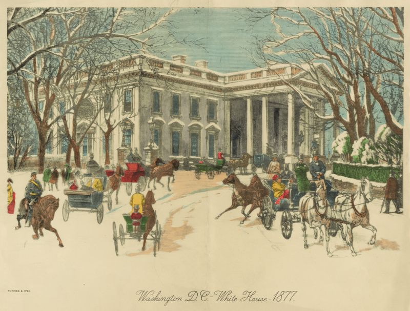 Litografia de Currier & Ives retratando a Casa Branca ao crepúsculo
